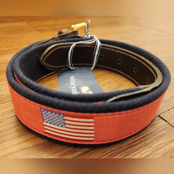 Vineyard Vines, Men's American Flag Canvas Club Belt (Jetty Red) New with tags - Picture 5 of 5